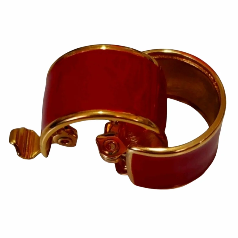GORGEOUS 1" Candy Apple Red Clip On MONET Earrings With Golden Trim